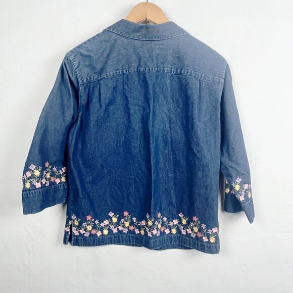 Bechamel Denim 100% Cotton Floral Button Down Top Small - Picture 5 of 5